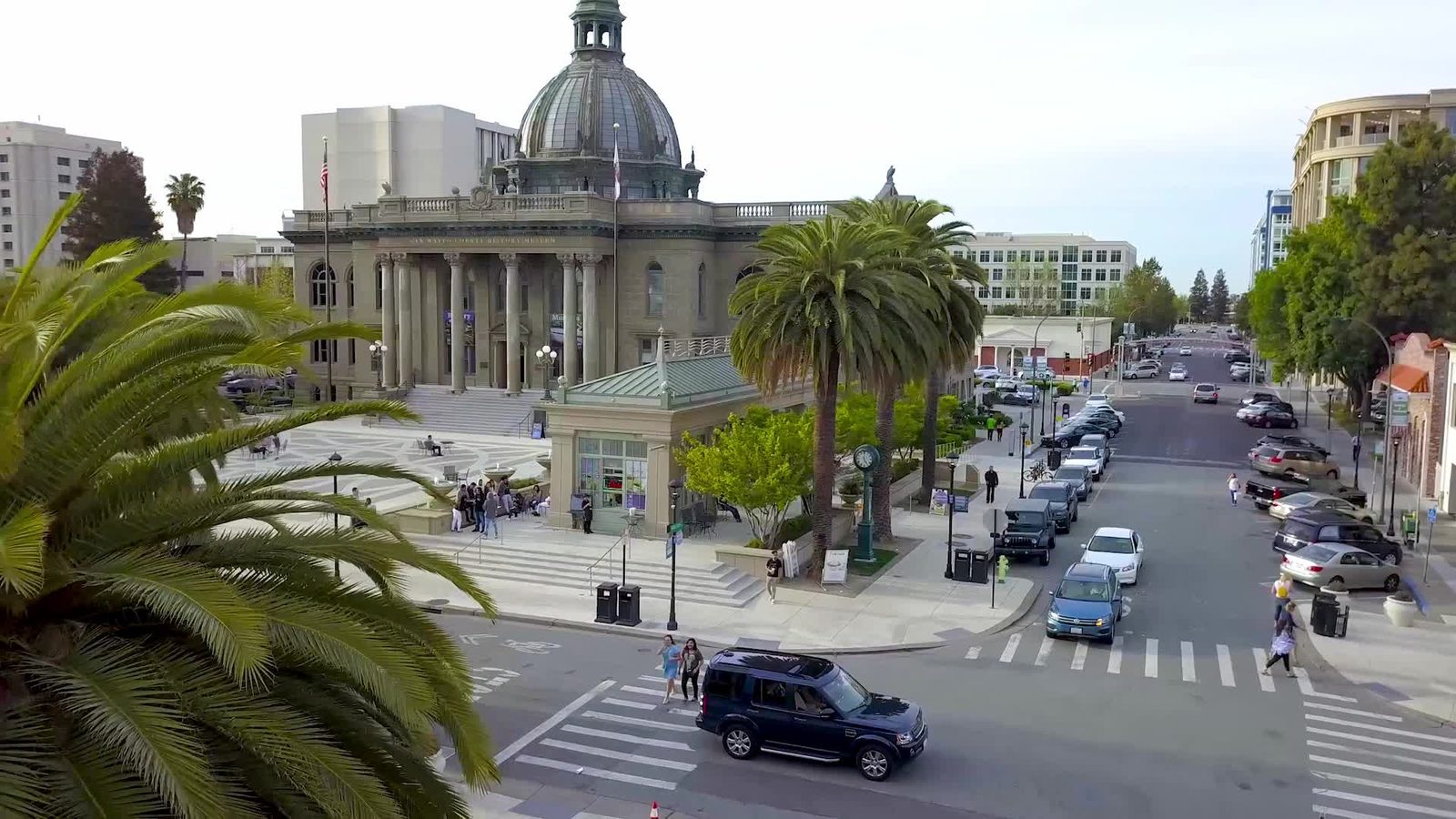 Downtown civic center and palm-lined main street on the San Francisco Peninsula